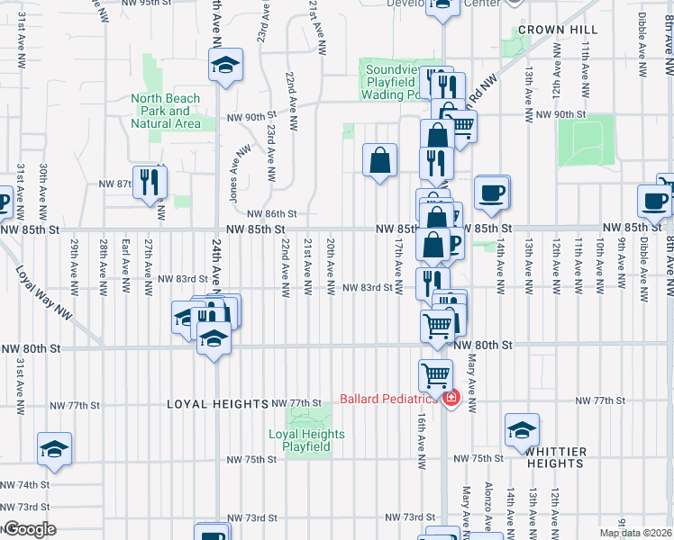 map of restaurants, bars, coffee shops, grocery stores, and more near 8326 20th Avenue Northwest in Seattle