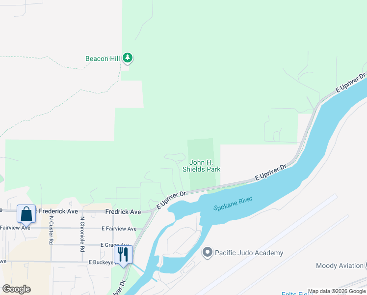 map of restaurants, bars, coffee shops, grocery stores, and more near East Dalton Lane in Spokane