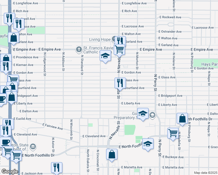 map of restaurants, bars, coffee shops, grocery stores, and more near 907 East Courtland Avenue in Spokane