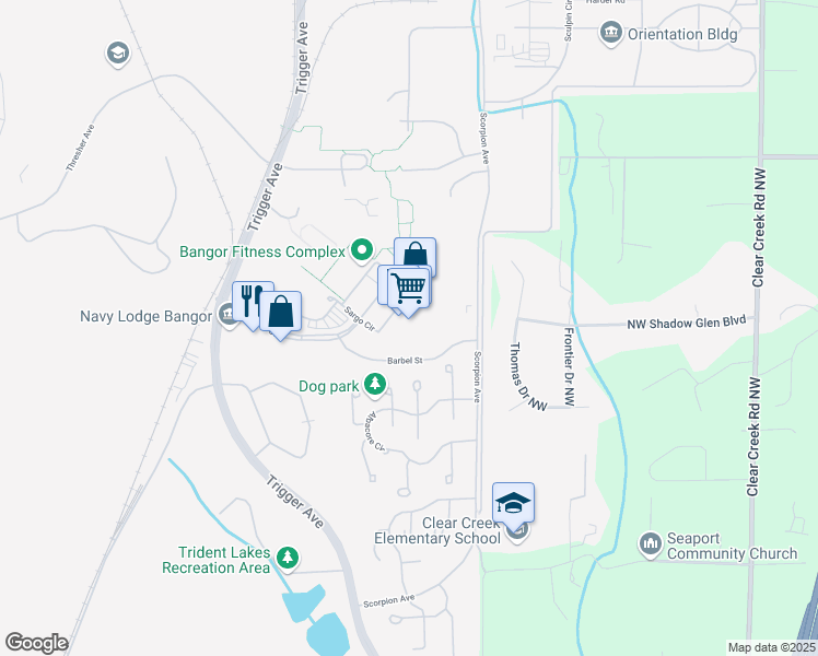map of restaurants, bars, coffee shops, grocery stores, and more near 2604 Ohio Street in Silverdale