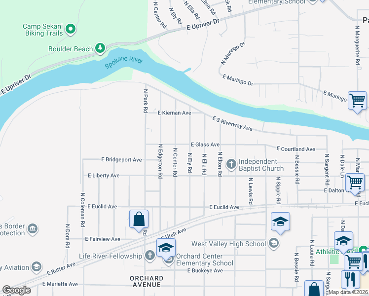 map of restaurants, bars, coffee shops, grocery stores, and more near 7808 East Glass Avenue in Spokane Valley
