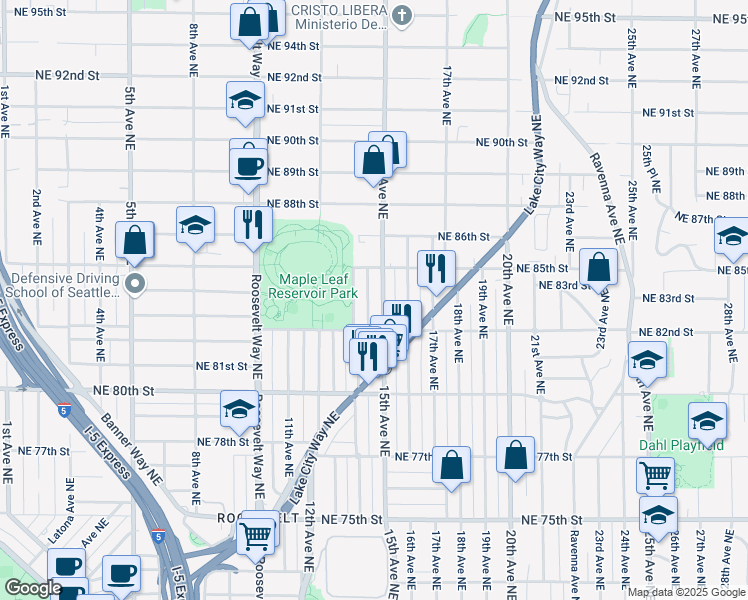 map of restaurants, bars, coffee shops, grocery stores, and more near 8232 14th Avenue Northeast in Seattle