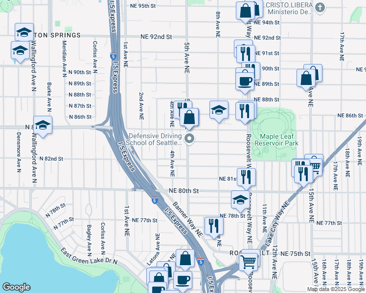 map of restaurants, bars, coffee shops, grocery stores, and more near 8309 5th Avenue Northeast in Seattle