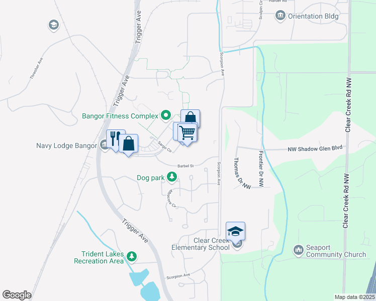 map of restaurants, bars, coffee shops, grocery stores, and more near 102609 Sargo Creek in Silverdale