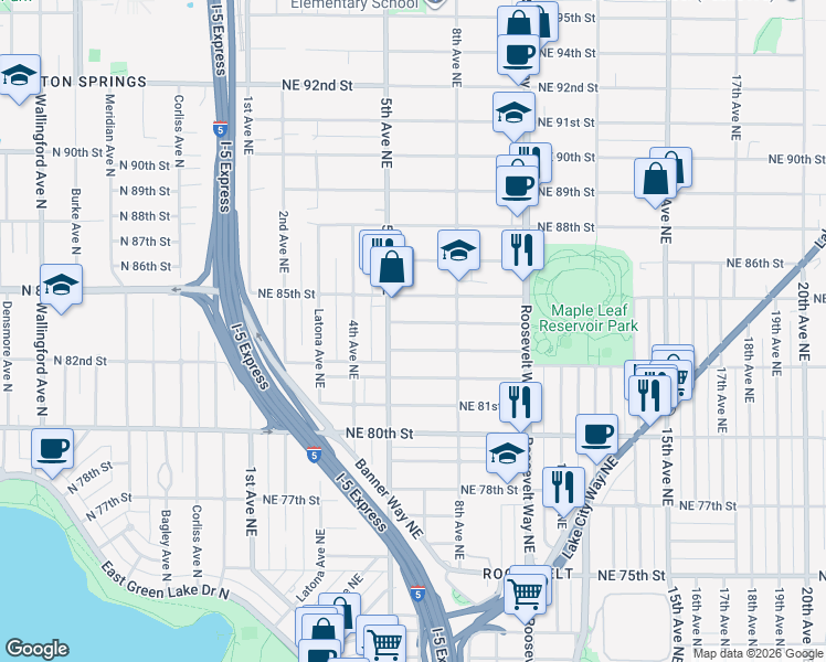 map of restaurants, bars, coffee shops, grocery stores, and more near 519 Northeast 84th Street in Seattle