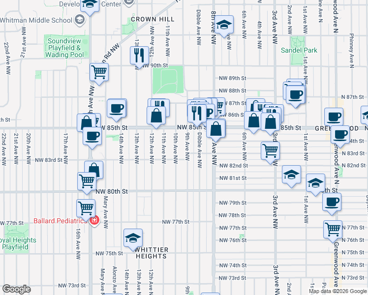 map of restaurants, bars, coffee shops, grocery stores, and more near 8323 9th Avenue Northwest in Seattle