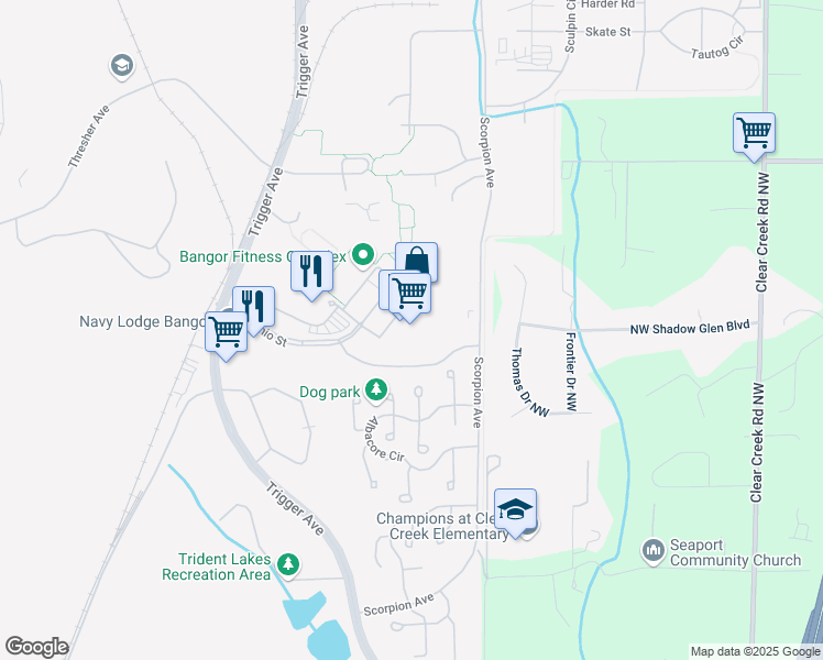 map of restaurants, bars, coffee shops, grocery stores, and more near 2604 Ohio Street in Silverdale
