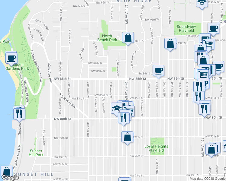 map of restaurants, bars, coffee shops, grocery stores, and more near 8312 26th Avenue Northwest in Seattle