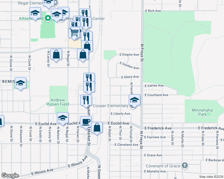 map of restaurants, bars, coffee shops, grocery stores, and more near 3510 North Ralph Street in Spokane