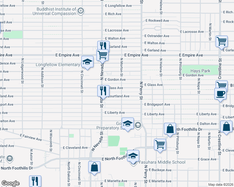 map of restaurants, bars, coffee shops, grocery stores, and more near 1117 E Courtland Ave in Spokane