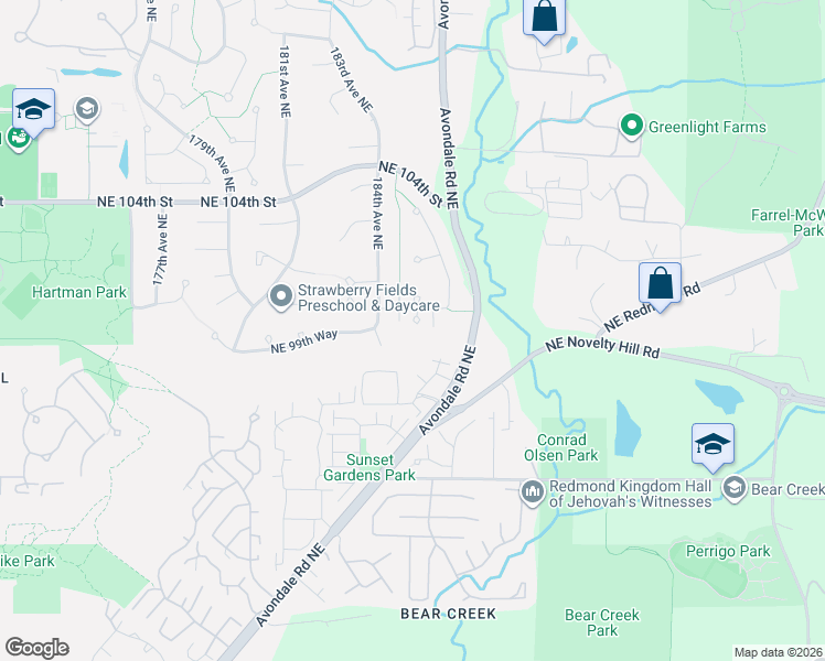 map of restaurants, bars, coffee shops, grocery stores, and more near 9975 185th Court Northeast in Redmond