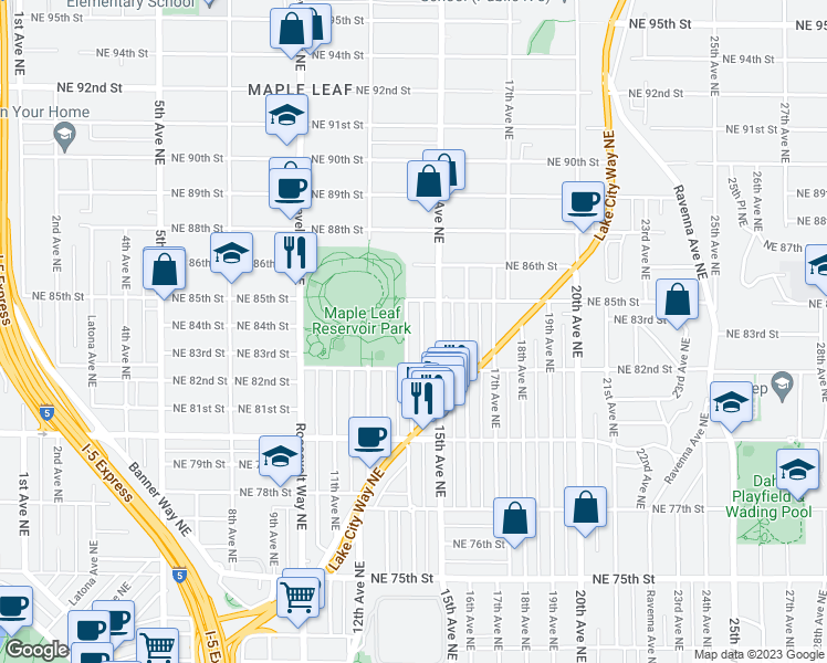 map of restaurants, bars, coffee shops, grocery stores, and more near 8232 14th Avenue Northeast in Seattle