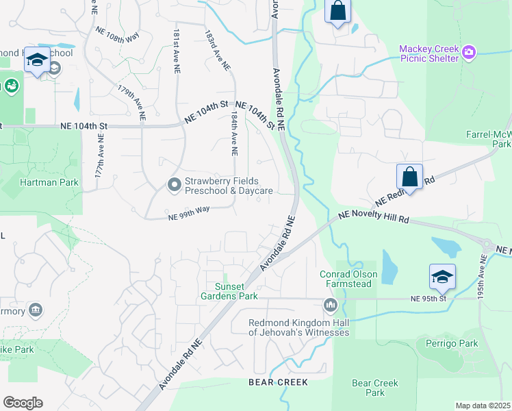 map of restaurants, bars, coffee shops, grocery stores, and more near 9975 185th Court Northeast in Redmond