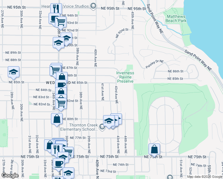 map of restaurants, bars, coffee shops, grocery stores, and more near 8238 42nd Avenue Northeast in Seattle