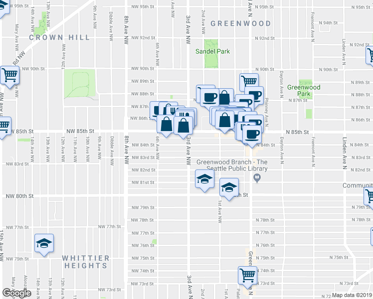map of restaurants, bars, coffee shops, grocery stores, and more near 8311 3rd Avenue Northwest in Seattle