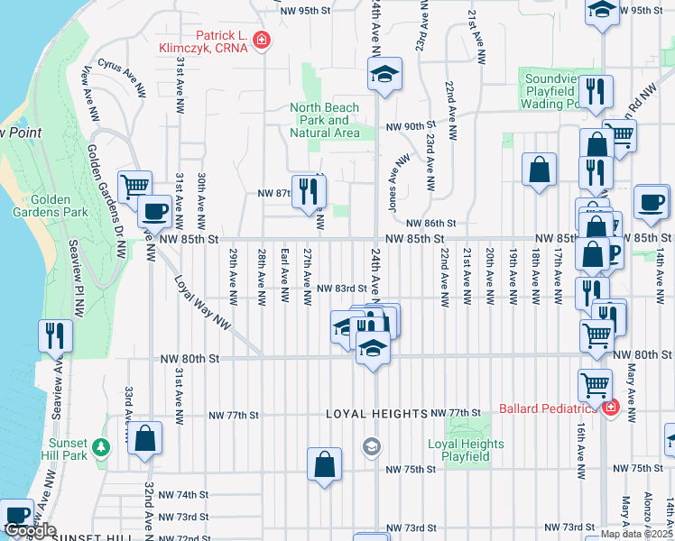 map of restaurants, bars, coffee shops, grocery stores, and more near 8318 26th Avenue Northwest in Seattle