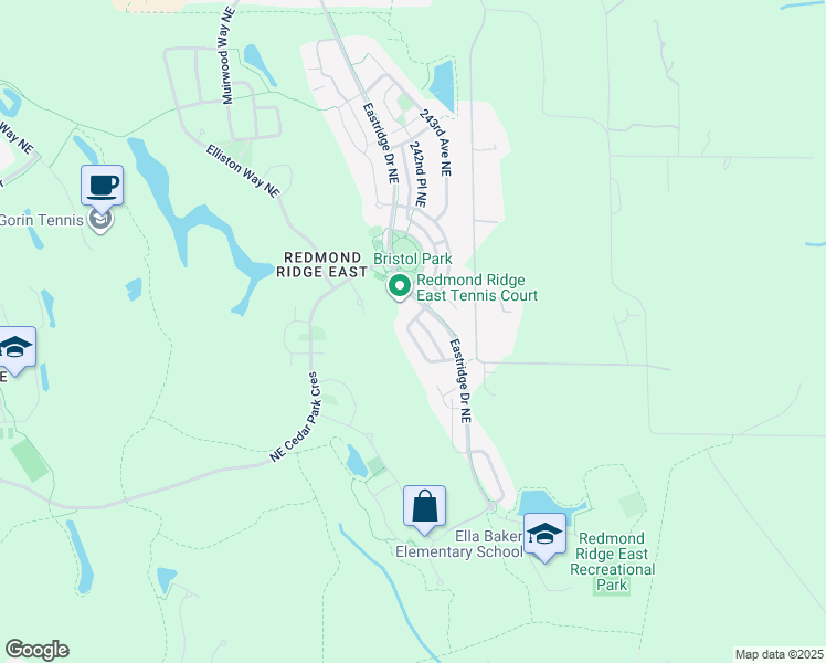 map of restaurants, bars, coffee shops, grocery stores, and more near 10248 242nd Avenue Northeast in Redmond