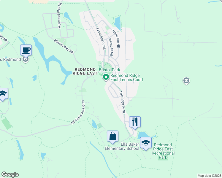 map of restaurants, bars, coffee shops, grocery stores, and more near 10248 242nd Avenue Northeast in Redmond