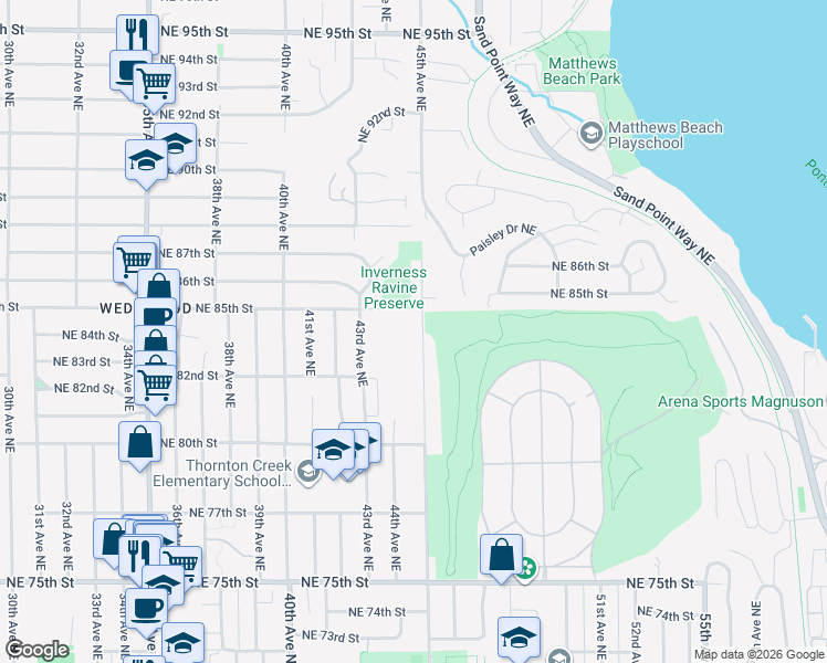 map of restaurants, bars, coffee shops, grocery stores, and more near 8241 45th Avenue Northeast in Seattle