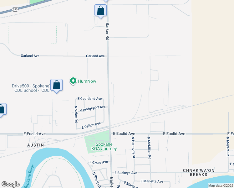 map of restaurants, bars, coffee shops, grocery stores, and more near 3610 North Barker Road in Spokane Valley