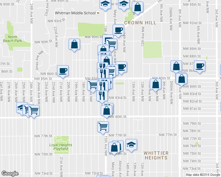 map of restaurants, bars, coffee shops, grocery stores, and more near 8318 15th Ave NW in Seattle
