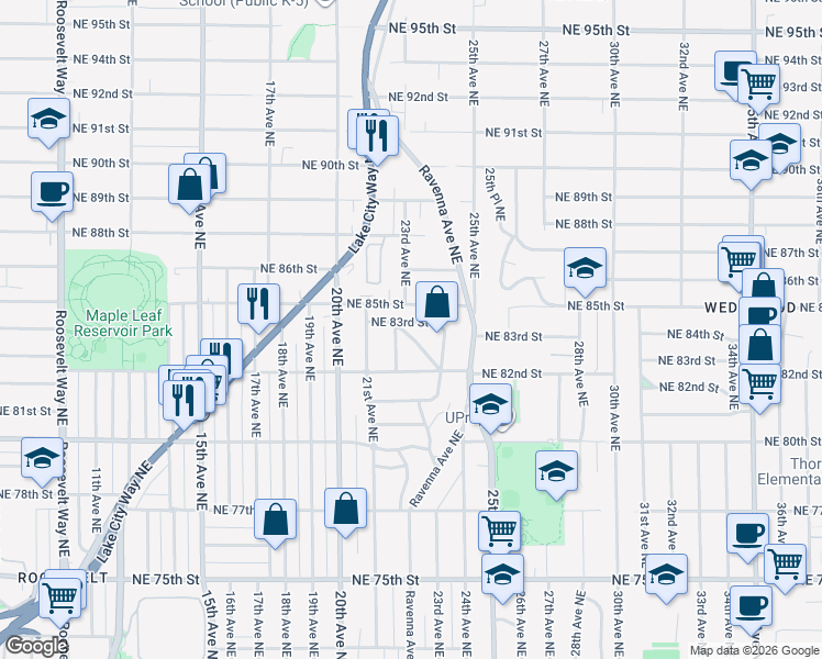 map of restaurants, bars, coffee shops, grocery stores, and more near 8244 22nd Place Northeast in Seattle
