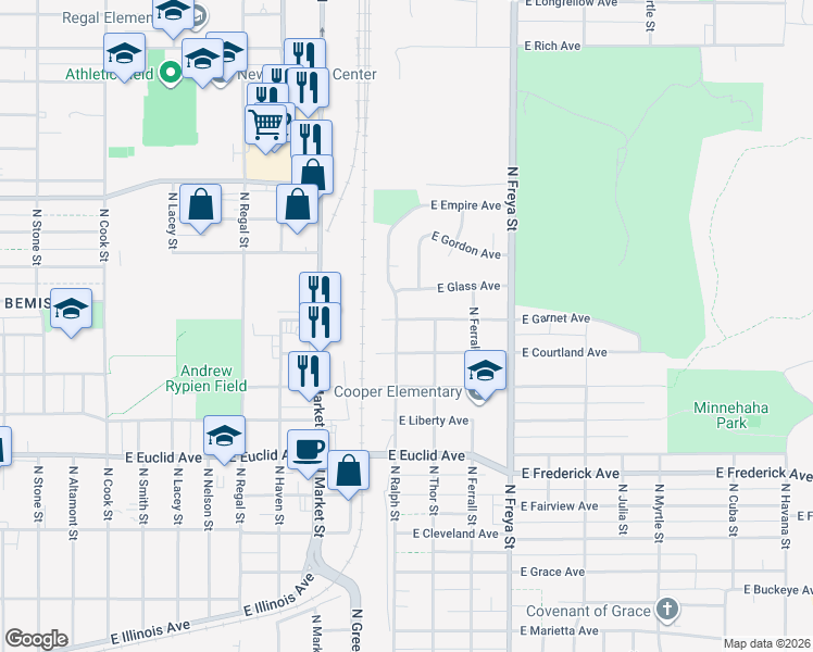 map of restaurants, bars, coffee shops, grocery stores, and more near 3510 North Ralph Street in Spokane