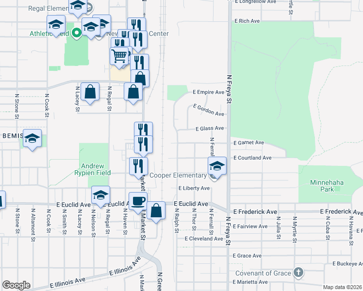 map of restaurants, bars, coffee shops, grocery stores, and more near 3510 North Ralph Street in Spokane