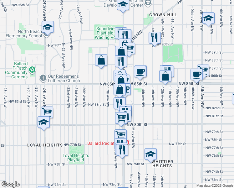 map of restaurants, bars, coffee shops, grocery stores, and more near 8322 16th Avenue Northwest in Seattle