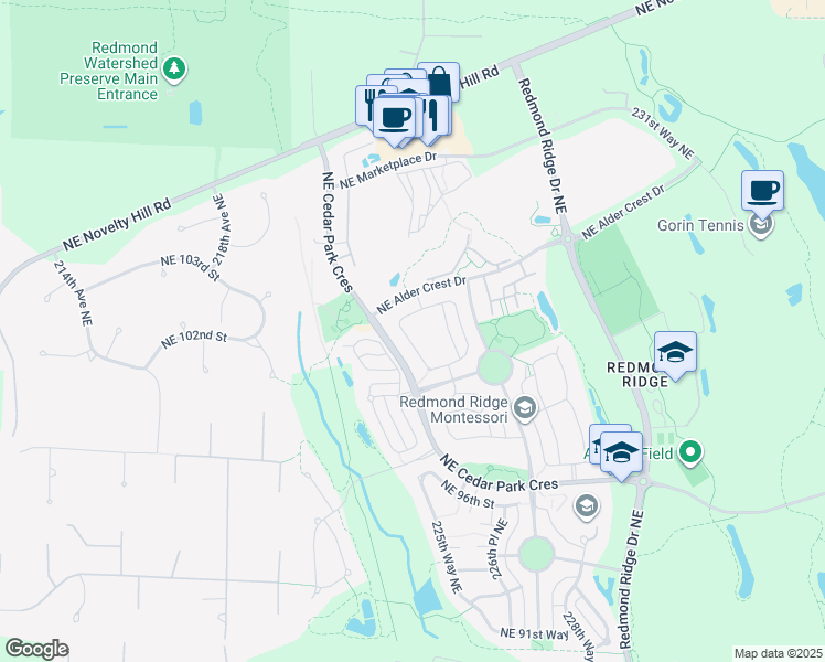 map of restaurants, bars, coffee shops, grocery stores, and more near 10164 224th Avenue Northeast in Redmond