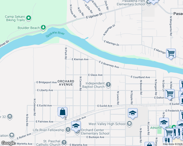 map of restaurants, bars, coffee shops, grocery stores, and more near 7808 East Glass Avenue in Spokane Valley