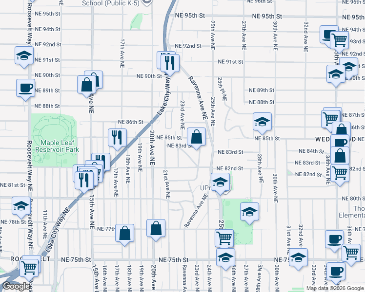 map of restaurants, bars, coffee shops, grocery stores, and more near 8244 22nd Place Northeast in Seattle