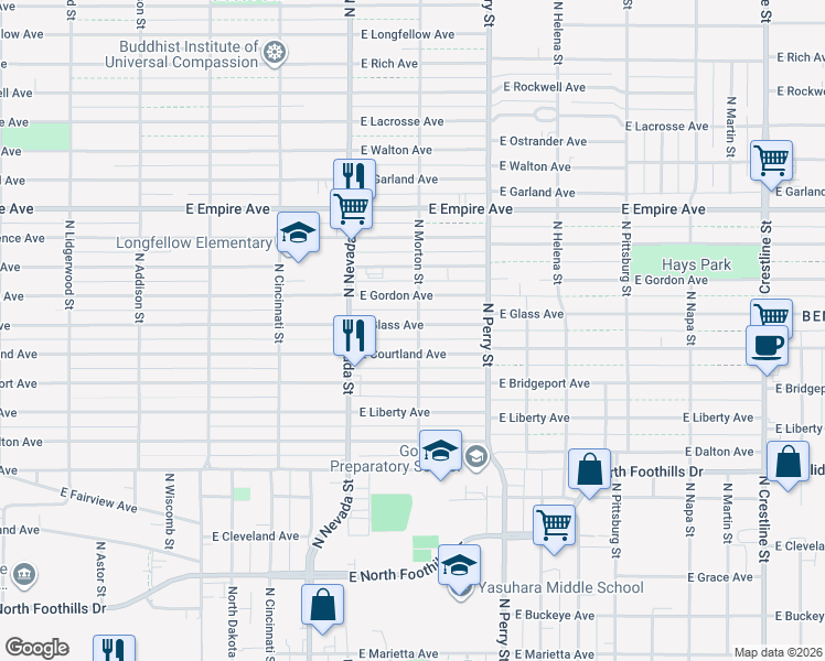 map of restaurants, bars, coffee shops, grocery stores, and more near 1117 East Courtland Avenue in Spokane