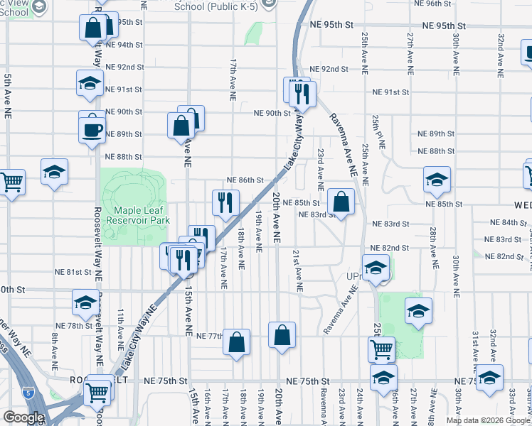 map of restaurants, bars, coffee shops, grocery stores, and more near 8233 20th Avenue Northeast in Seattle