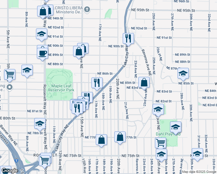 map of restaurants, bars, coffee shops, grocery stores, and more near in Seattle