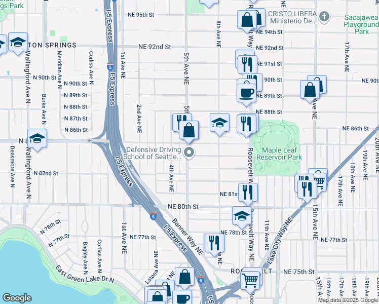 map of restaurants, bars, coffee shops, grocery stores, and more near 8309 5th Avenue Northeast in Seattle