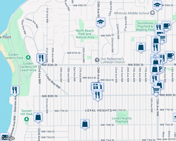 map of restaurants, bars, coffee shops, grocery stores, and more near 8312 26th Avenue Northwest in Seattle
