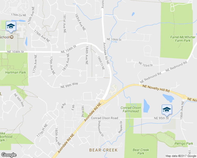 map of restaurants, bars, coffee shops, grocery stores, and more near 9986 185th Court Northeast in Redmond