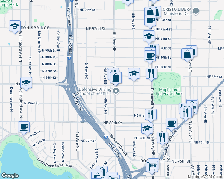 map of restaurants, bars, coffee shops, grocery stores, and more near 8309 5th Avenue Northeast in Seattle