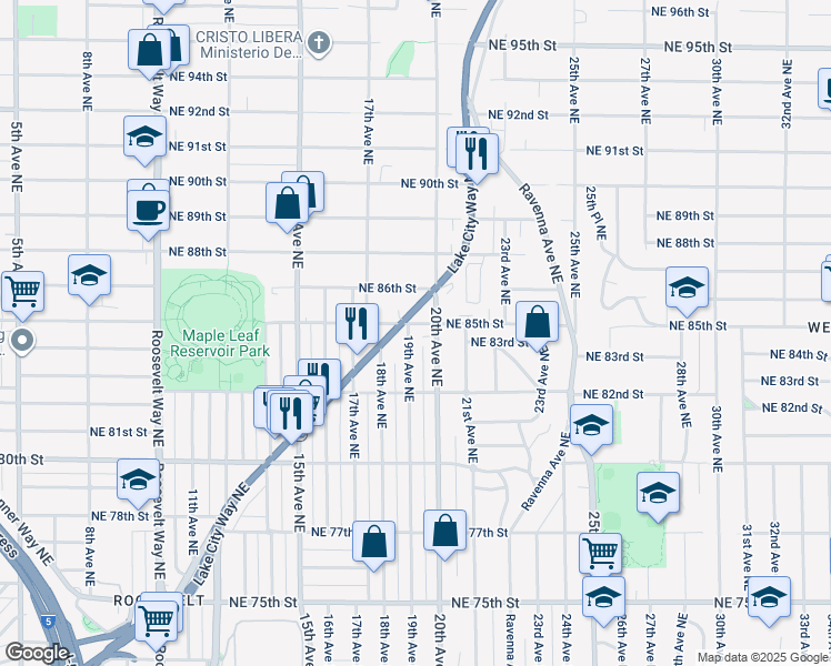 map of restaurants, bars, coffee shops, grocery stores, and more near 1901 Northeast 85th Street in Seattle