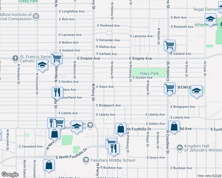 map of restaurants, bars, coffee shops, grocery stores, and more near 1529 East Courtland Avenue in Spokane