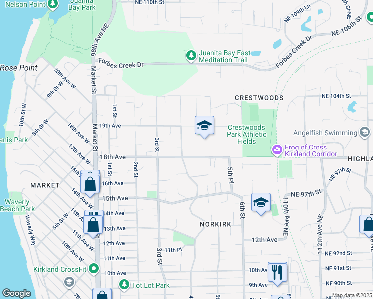 map of restaurants, bars, coffee shops, grocery stores, and more near 403 18th Avenue in Kirkland