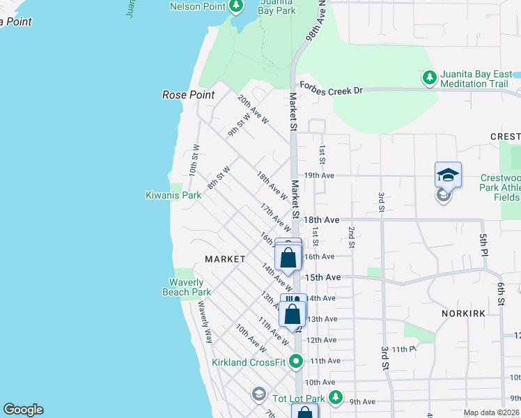 map of restaurants, bars, coffee shops, grocery stores, and more near 615 16th Avenue in Kirkland