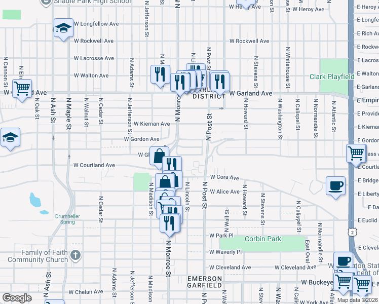 map of restaurants, bars, coffee shops, grocery stores, and more near 908 West Glass Avenue in Spokane