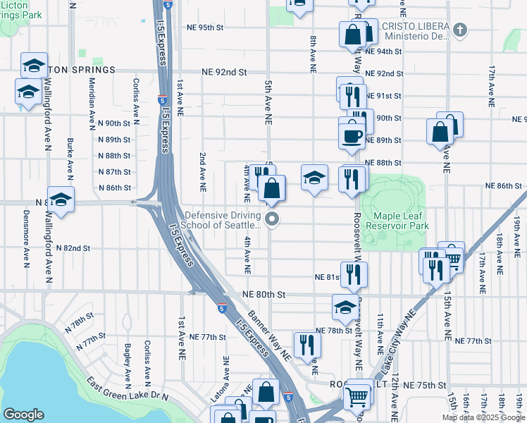 map of restaurants, bars, coffee shops, grocery stores, and more near 8309 5th Avenue Northeast in Seattle