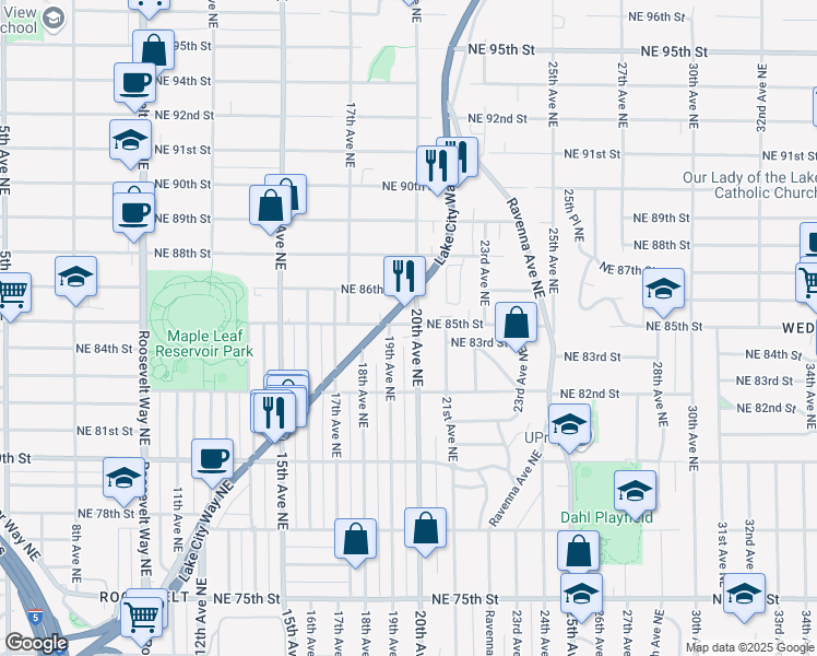 map of restaurants, bars, coffee shops, grocery stores, and more near 8233 20th Avenue Northeast in Seattle