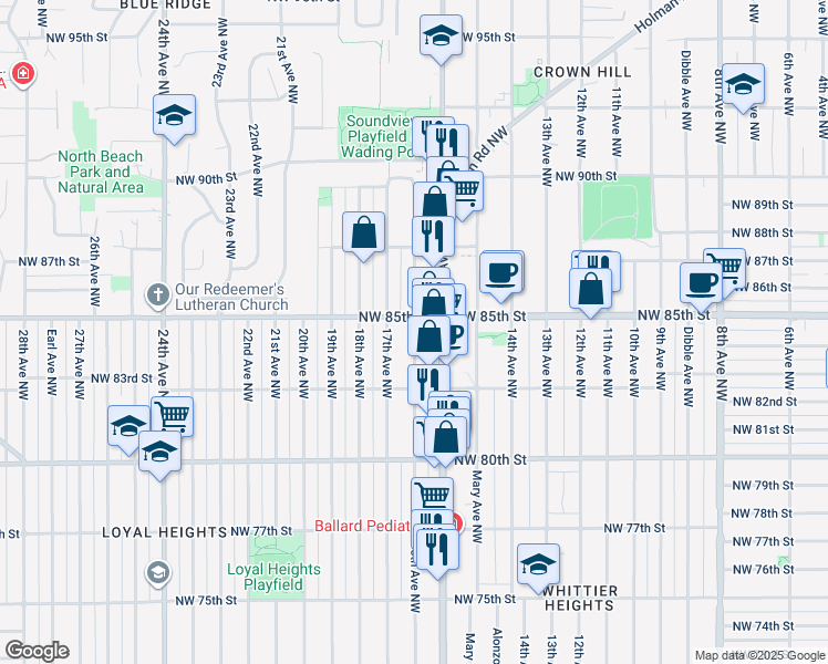map of restaurants, bars, coffee shops, grocery stores, and more near 8322 16th Avenue Northwest in Seattle