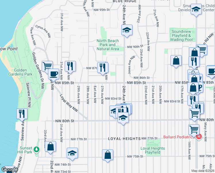 map of restaurants, bars, coffee shops, grocery stores, and more near 8318 26th Avenue Northwest in Seattle