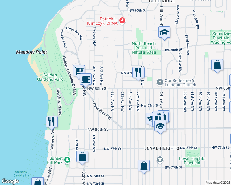 map of restaurants, bars, coffee shops, grocery stores, and more near 8324 29th Avenue Northwest in Seattle