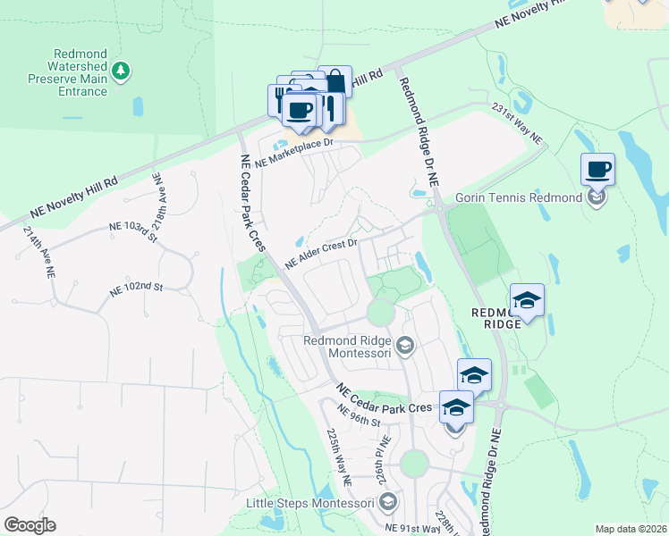 map of restaurants, bars, coffee shops, grocery stores, and more near 10148 224th Avenue Northeast in Redmond